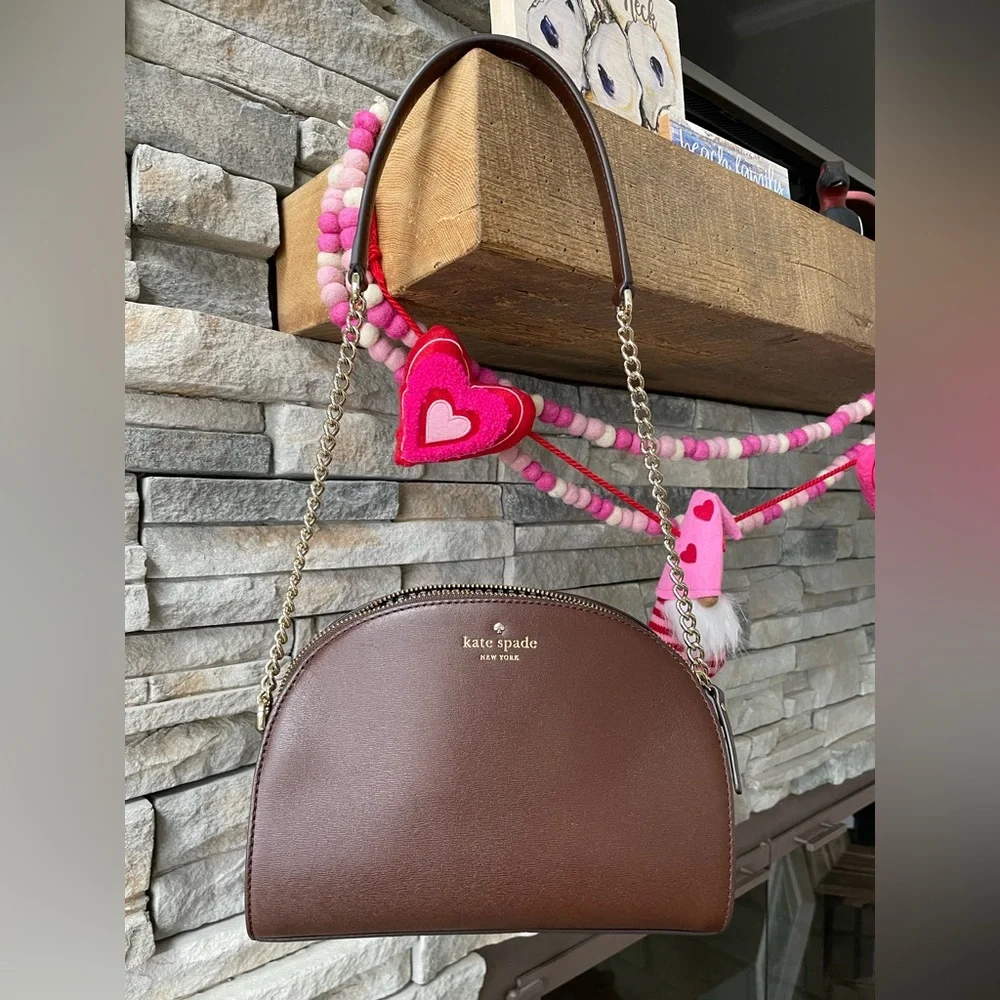 kate spade Brown Leather Half-Moon Shoulder Bag with Gold Chain - Picture 2 of 9